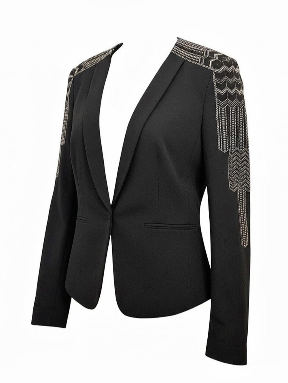 BCBG Embellished Sleeve Blazer in Black